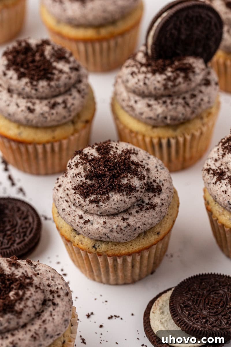 cookies and cream cupcakes made with vanilla cake and Oreo buttercream