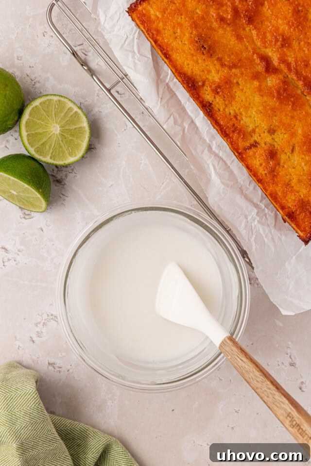 Overhead view of lime glaze in a small mixing bowl