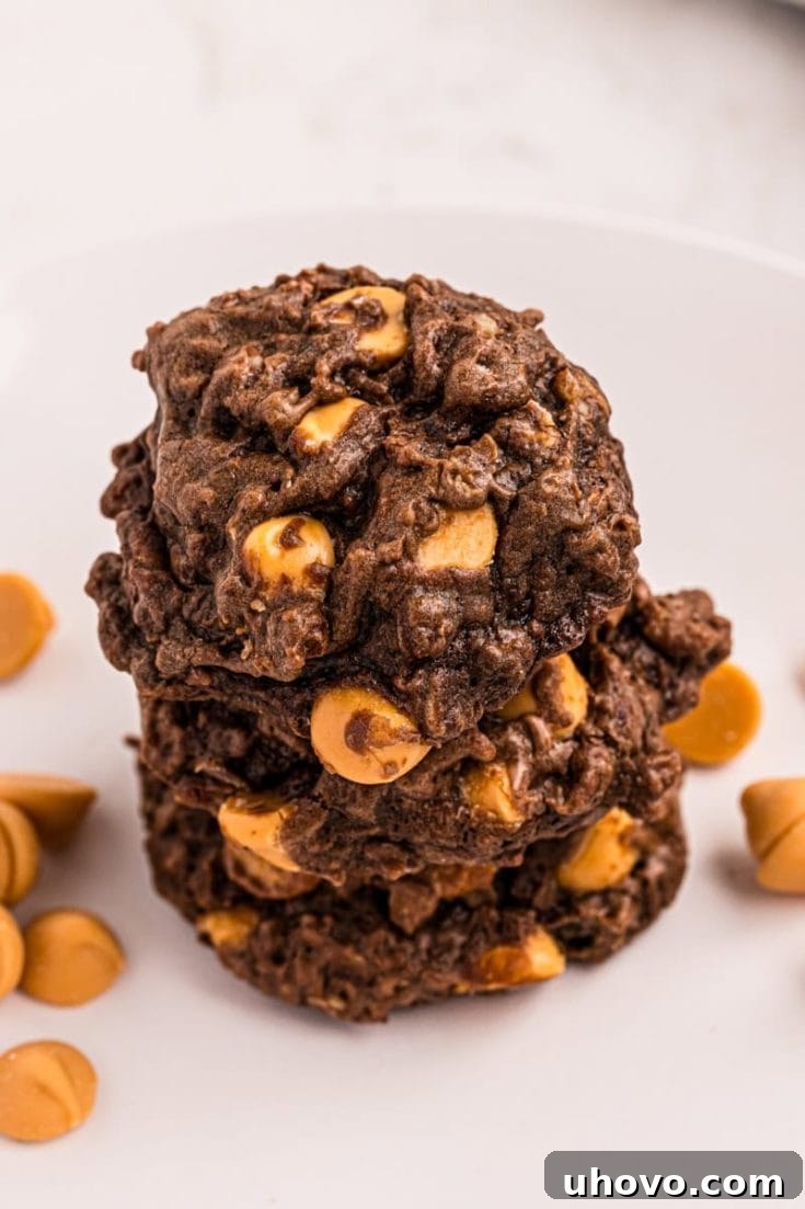 Stack of decadent chocolate butterscotch cookies