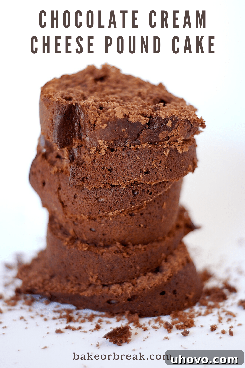 Close-up of a perfectly baked Chocolate Cream Cheese Pound Cake, showcasing its rich texture and decadent appearance.
