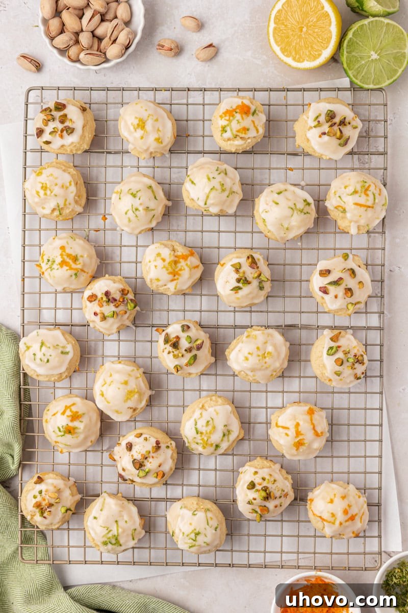 glazed Italian ricotta cookies on a wire rack