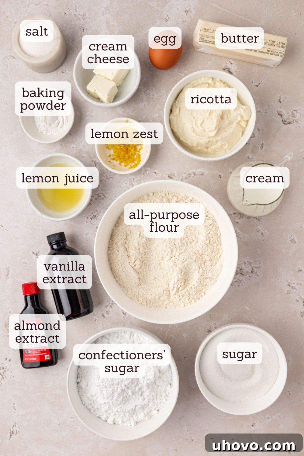 overhead view of ingredients for Italian ricotta cookies