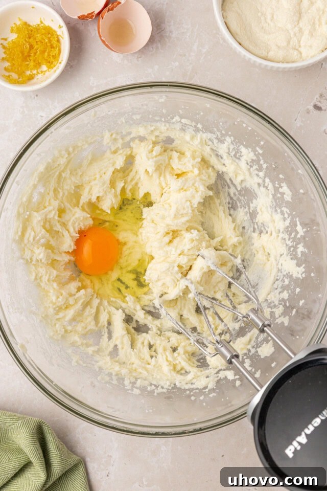 egg added to creamed butter and sugar