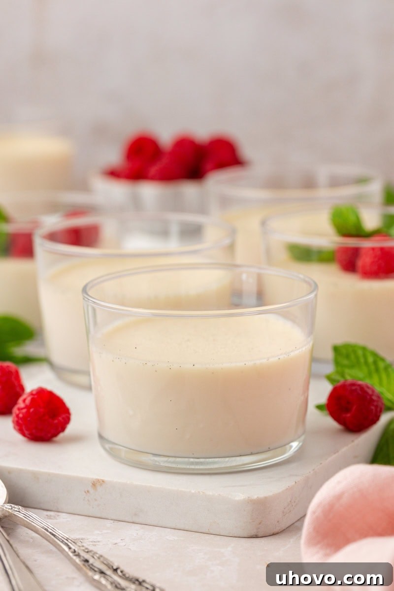 vanilla bean panna cotta in a dessert glass