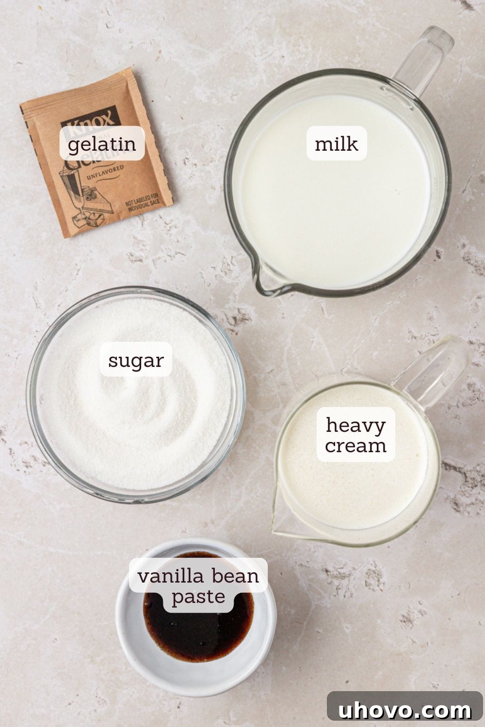 overhead view of ingredients for vanilla panna cotta