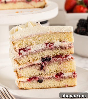 side view of chantilly cake slice showing layers