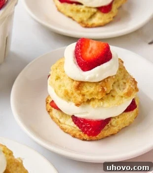 a strawberry shortcake on a white plate
