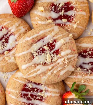 overhead view of several strawberry shortcake cookies grouped tightly together