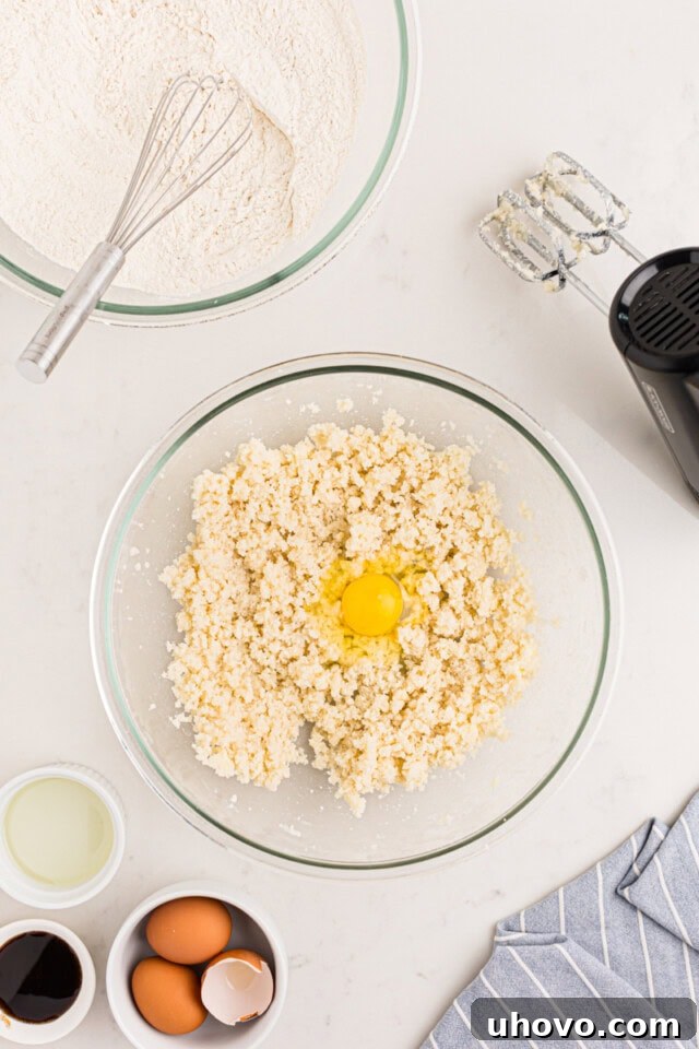 egg added to creamed butter and sugar