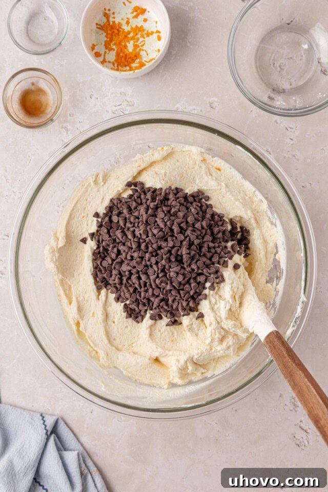 mini chocolate chips added to cannoli cheesecake batter