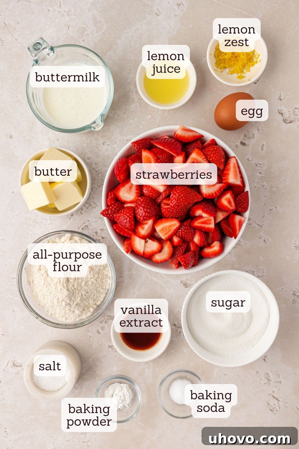 Strawberry Spoon Cake Recipe: Quick No-Bake Dessert for Summer 3 overhead view of ingredients for strawberry spoon cake