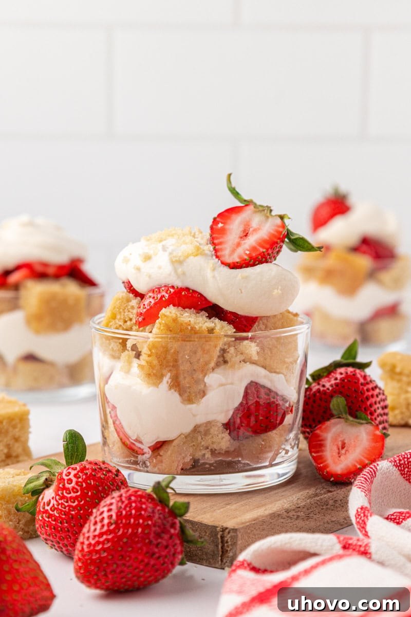 Mini Strawberry Shortcake Jars Recipe 10 strawberry shortcake jars with layers of vanilla cake, stabilized whipped cream, and macerated strawberries