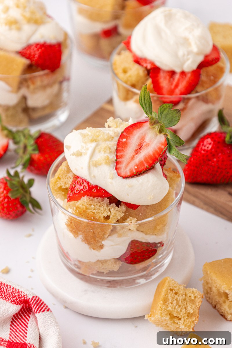 Mini Strawberry Shortcake Jars Recipe 11 layers of vanilla cake pieces, whipped cream, and macerated strawberries to make strawberry shortcake jars