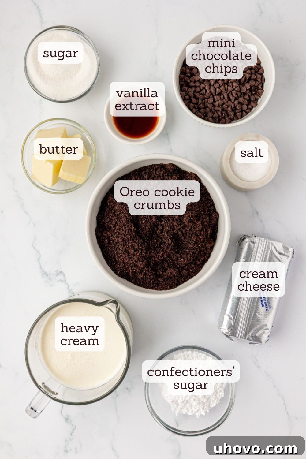 No-Bake Chocolate Chip Icebox Pie Recipe 3 overhead view of ingredients for chocolate chip icebox pie