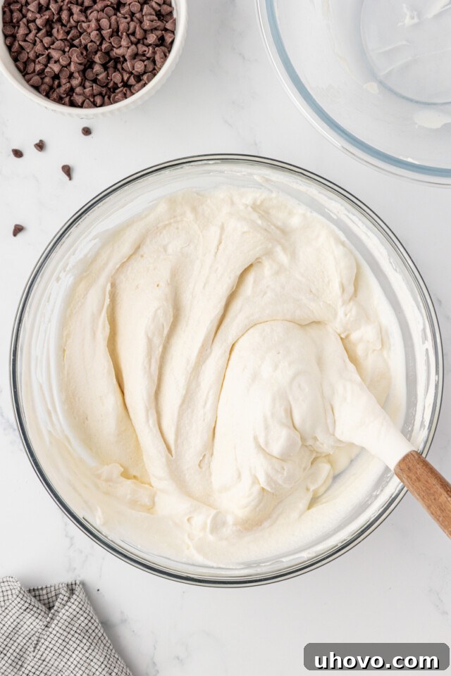 No-Bake Chocolate Chip Icebox Pie Recipe 6 icebox pie filling in a mixing bowl