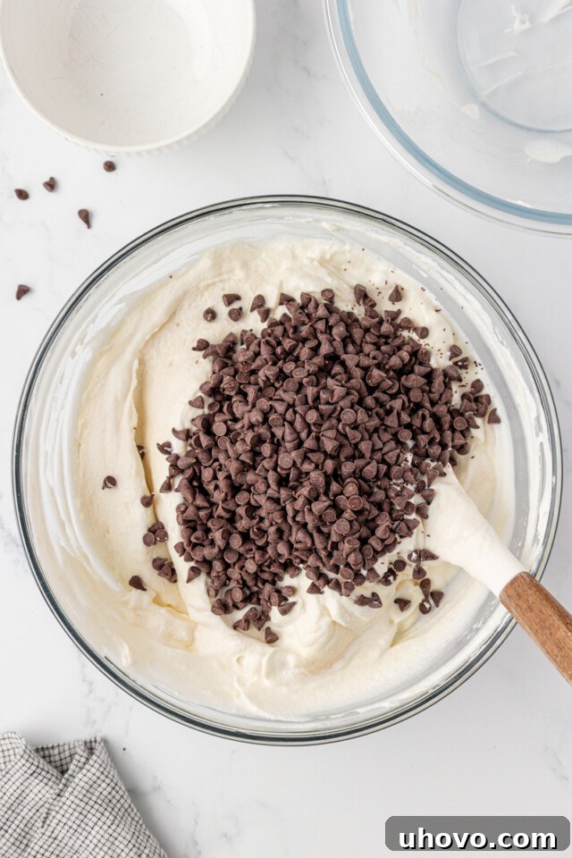 No-Bake Chocolate Chip Icebox Pie Recipe 7 mini chocolate chips added to icebox pie filling