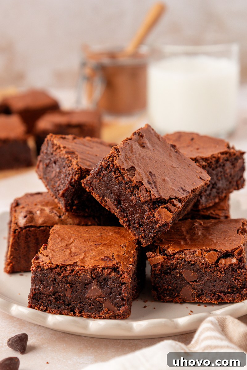 Fudgy Brownies Made with Brown Butter 2 fudgy brown butter brownies with chocolate chips