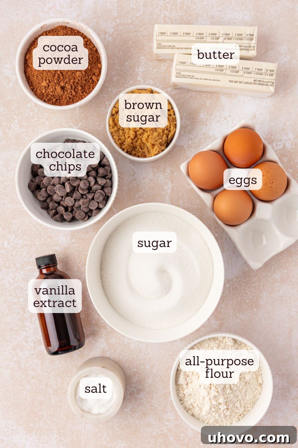 Fudgy Brownies Made with Brown Butter 3 overhead view of ingredients for brown butter brownies