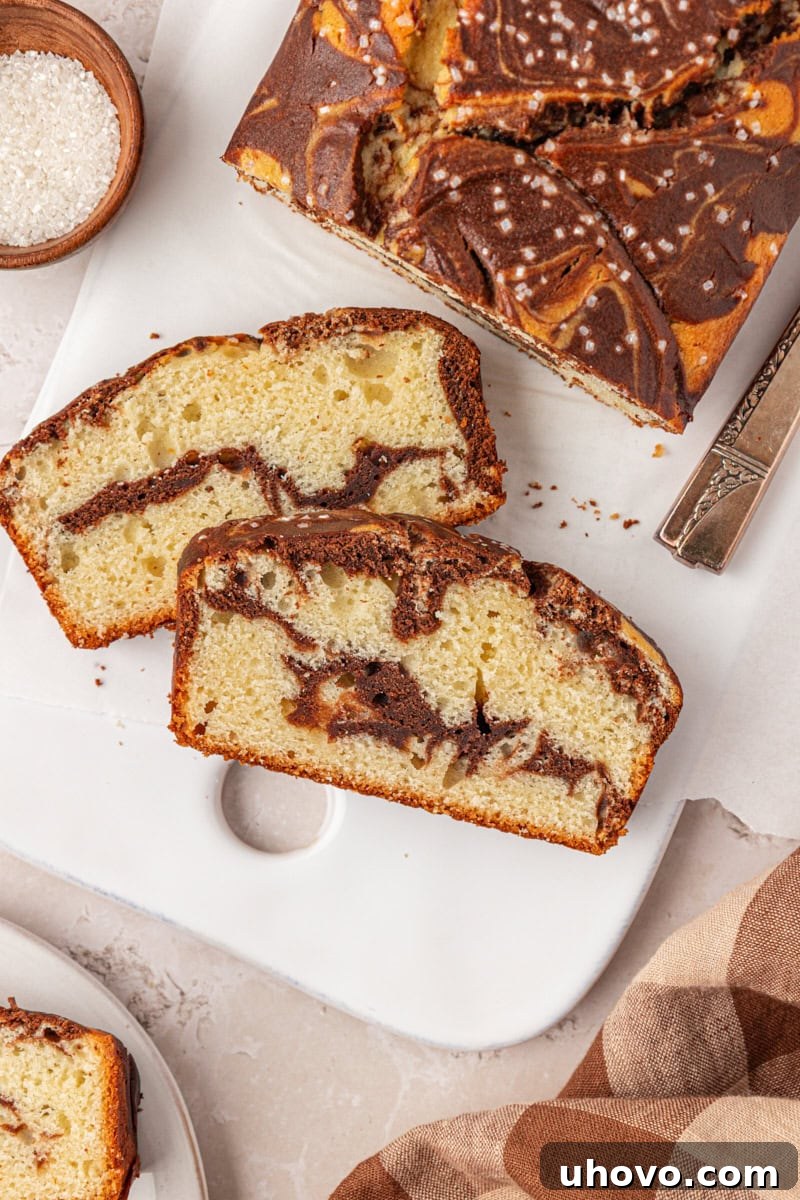 Classic Marble Loaf Cake Recipe 10 two slices of chocolate and vanilla marble loaf cake