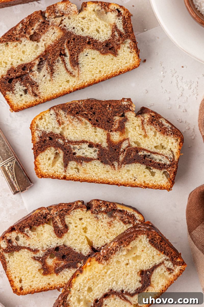 Classic Marble Loaf Cake Recipe 11 slices of chocolate and vanilla marble cake