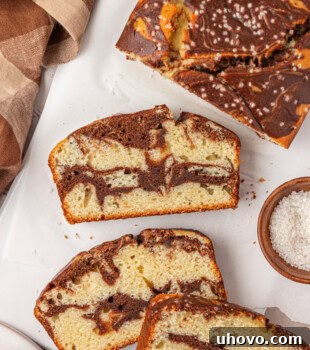 Classic Marble Loaf Cake Recipe 17 slices of marble loaf cake showing the chocolate and vanilla swirls