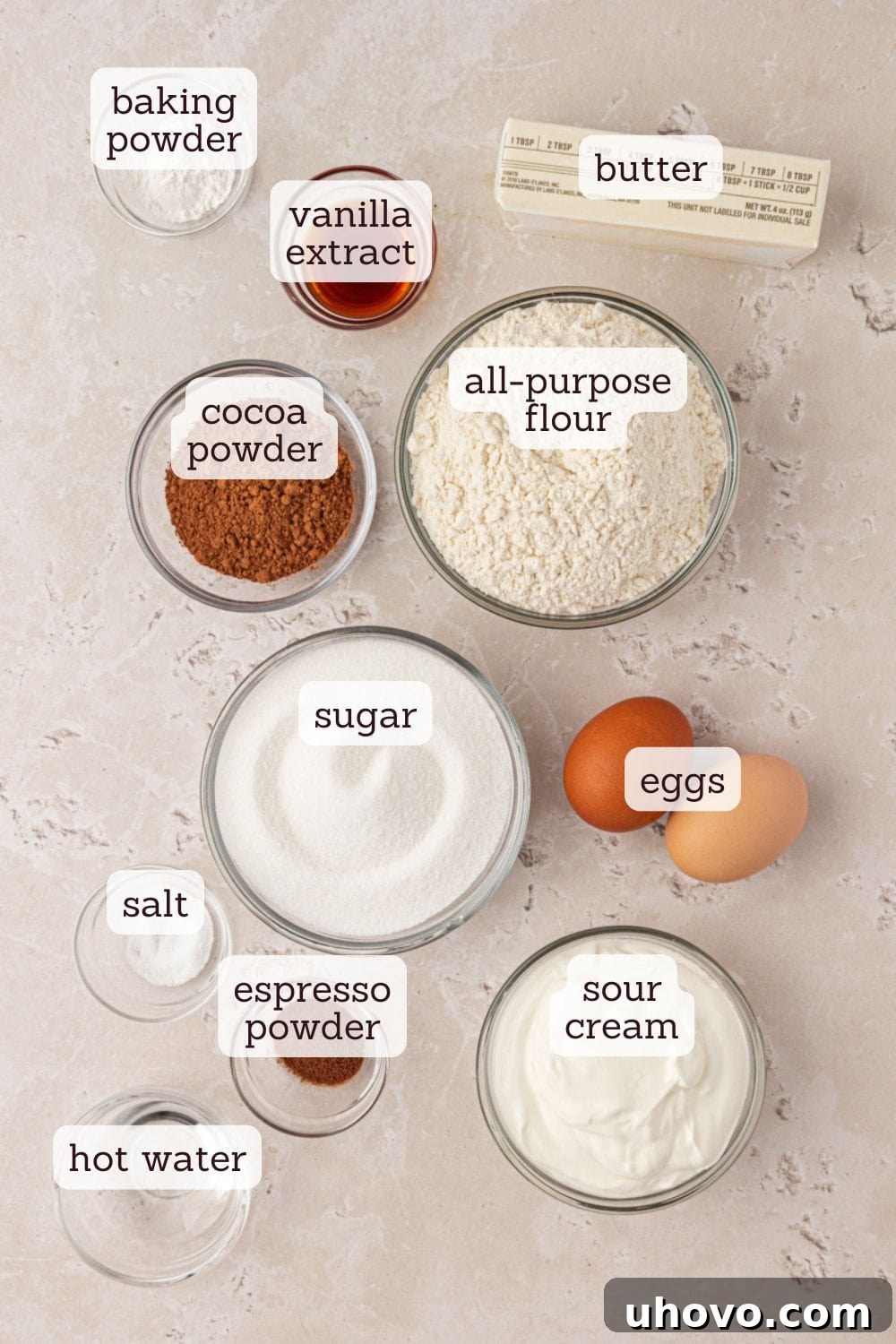 Classic Marble Loaf Cake Recipe 3 overhead view of ingredients for marble loaf cake