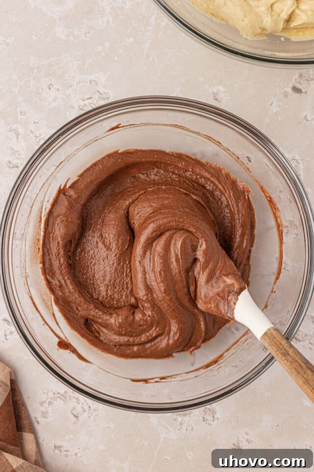 Classic Marble Loaf Cake Recipe 7 chocolate cake batter in a mixing bowl