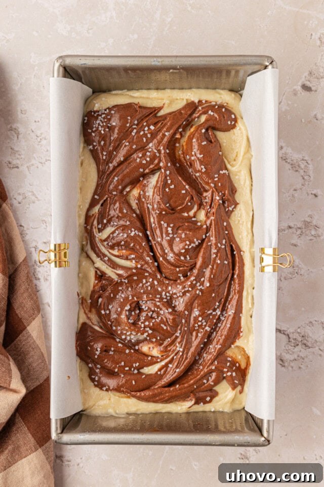 Classic Marble Loaf Cake Recipe 8 marble loaf cake in a loaf pan before baking